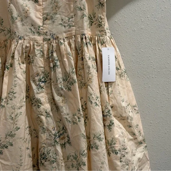 SELKIE Anthropologie NWT Medium Romantic Floral Mini Dress Ruched Spring Summer - Picture 8 of 10